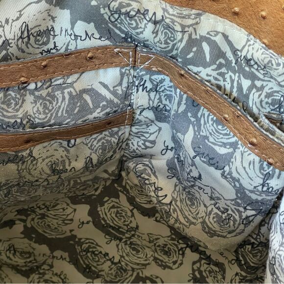 Vintage Y2K Guess Ostrich Pebbled Faux Leather Handbag Purse Tan - Picture 14 of 15